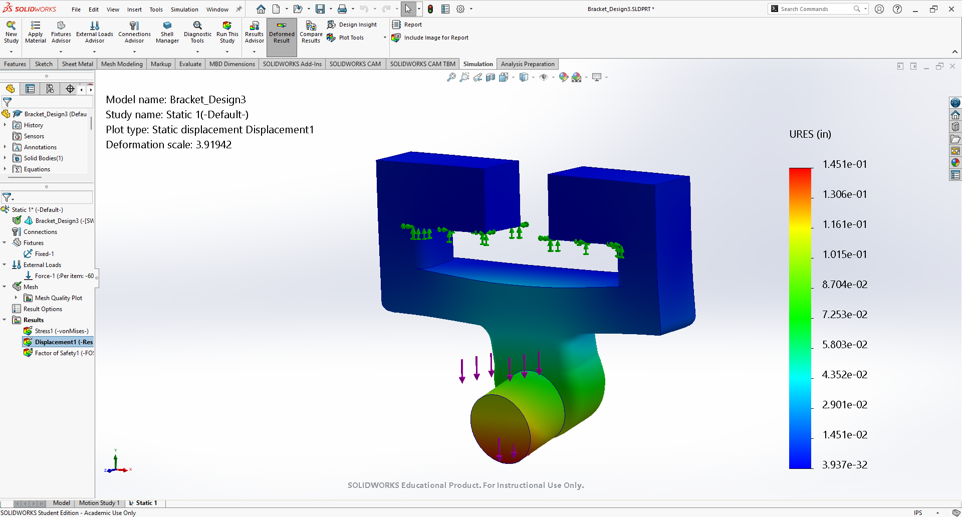 Deflection for initial Design 3 Changes